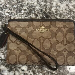 Coach Tan and Brown Signature Wristlet